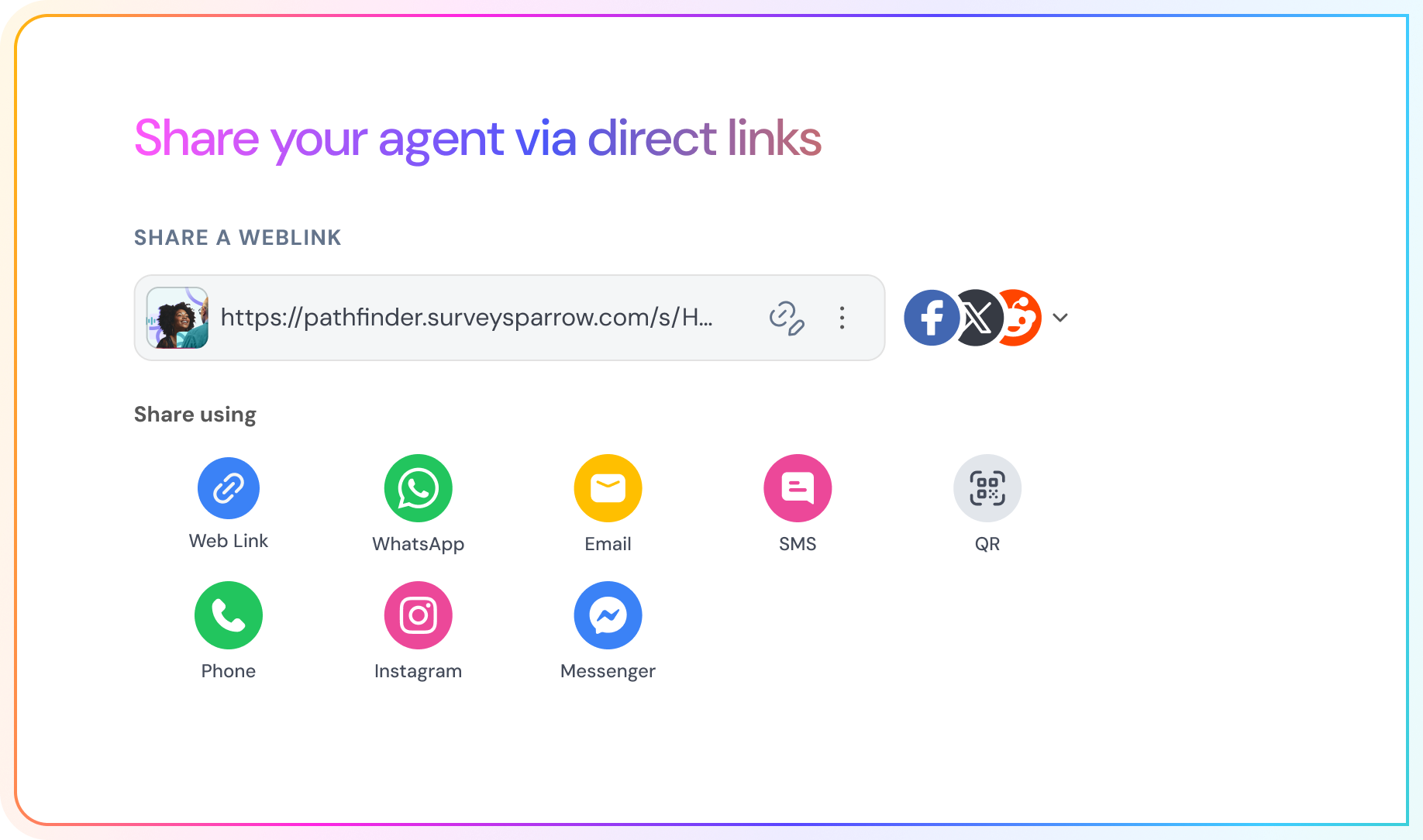 Echo channel picker with web, WhatsApp, SMS and email options
