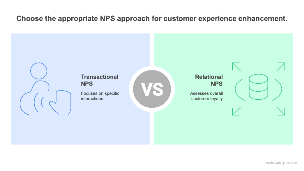 Transactional NPS vs relational NPS comparison showing difference