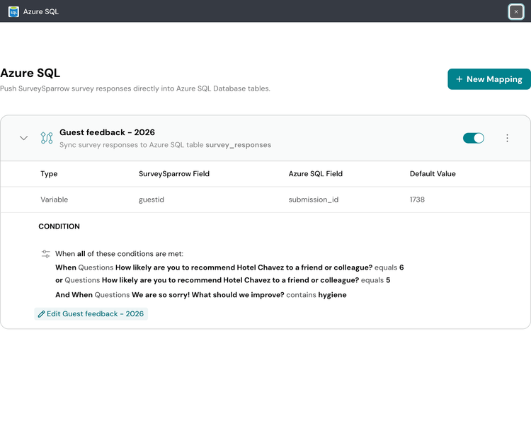 Azure SQL Integration | Integrate Azure SQL with Surveys | SurveySparrow