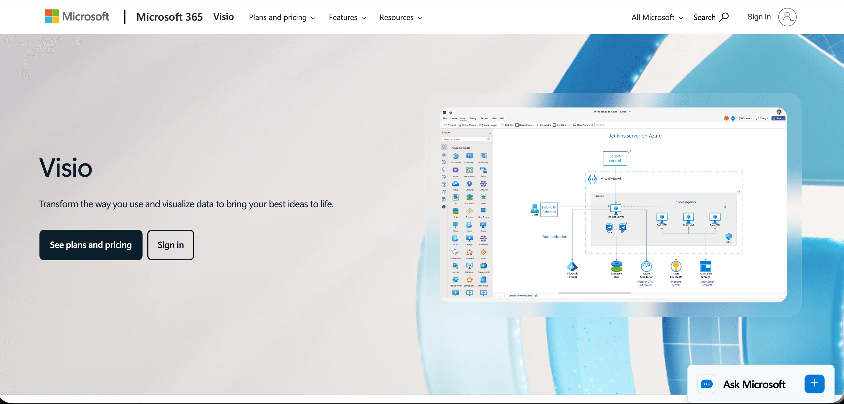 Microsoft Visia homepage