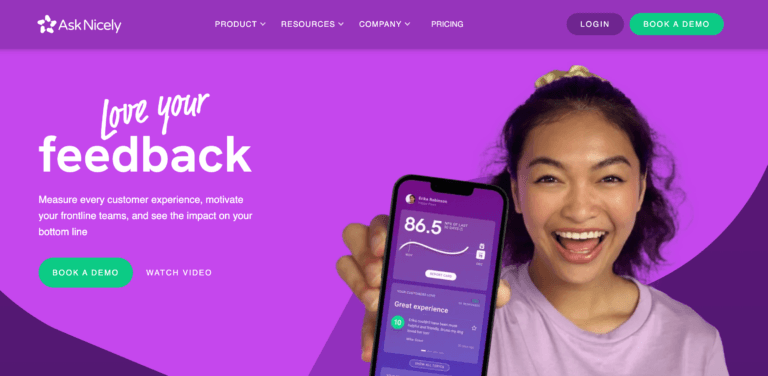 A screenshot of AskNicely's homepage