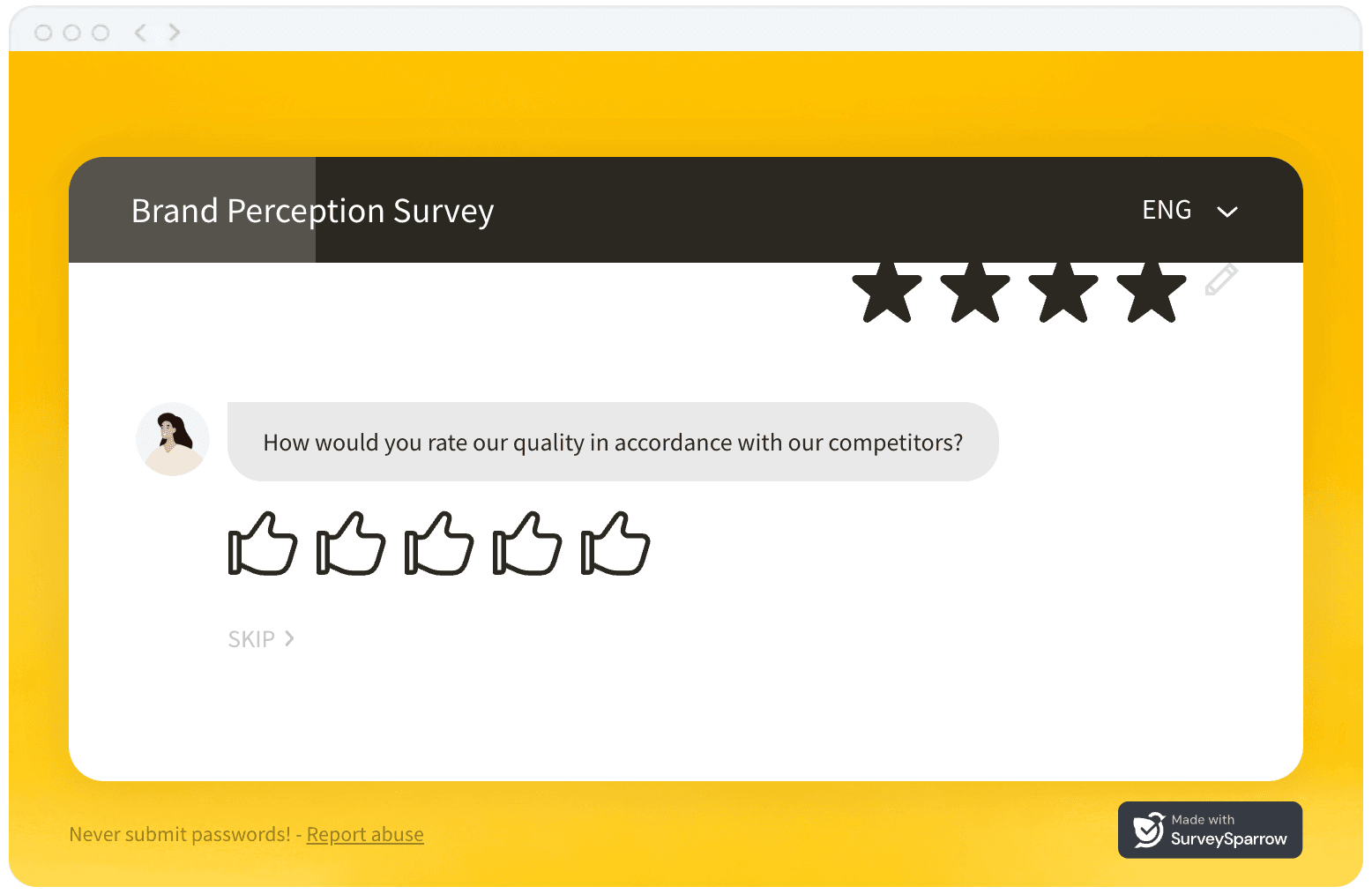 Screenshot of a brand perception survey template on SurveySparrow