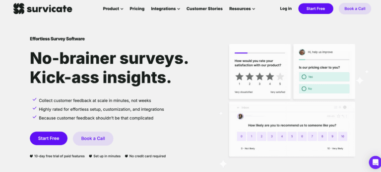 A screenshot of Survicate's homepage