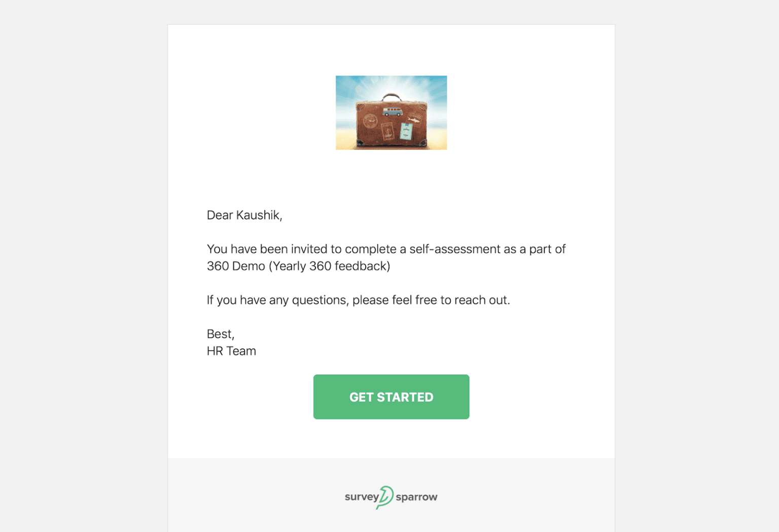 Self-evaluation invitation in SurveySparrow's 360-degree feedback software