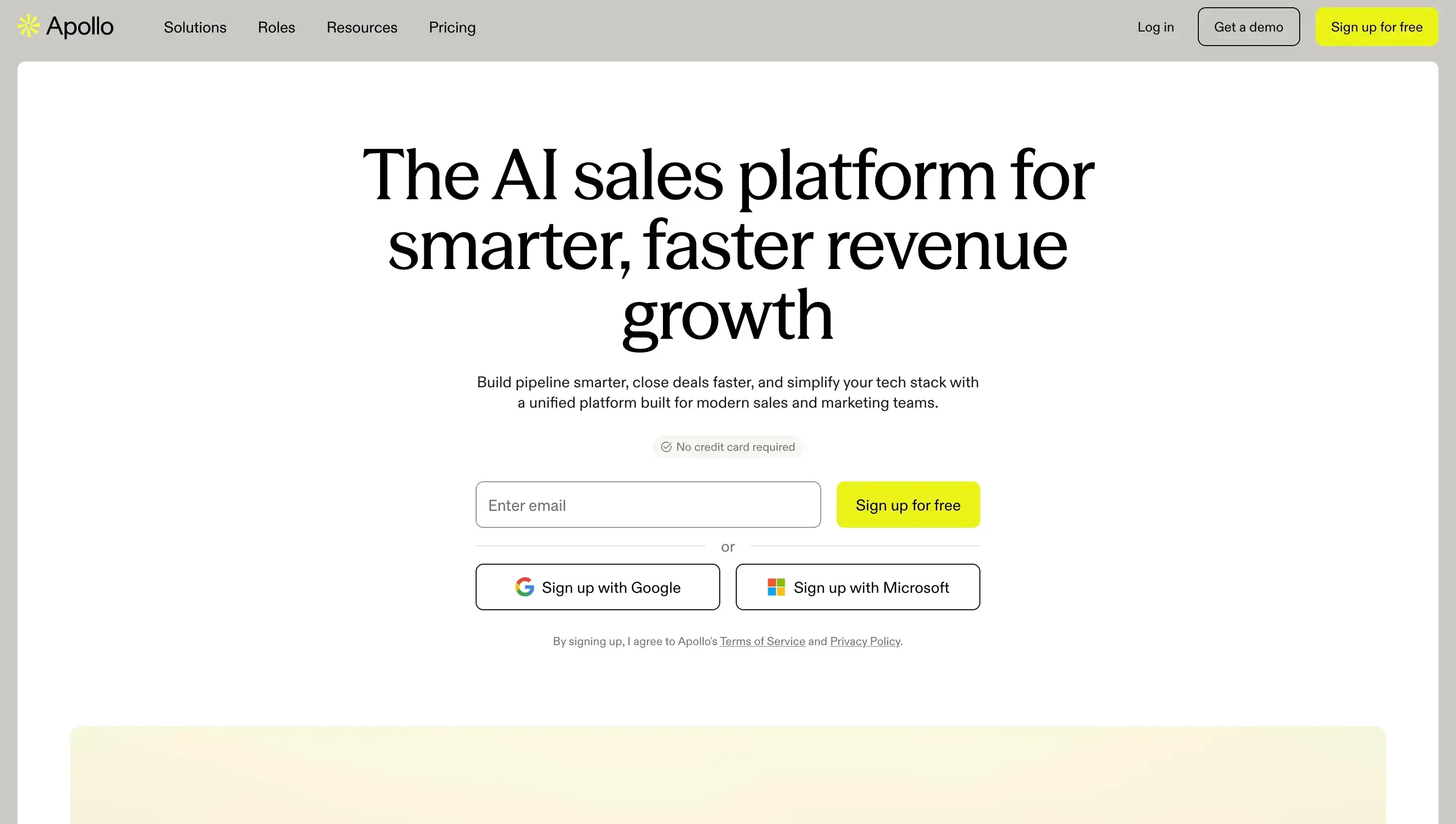 Apollo's landing page