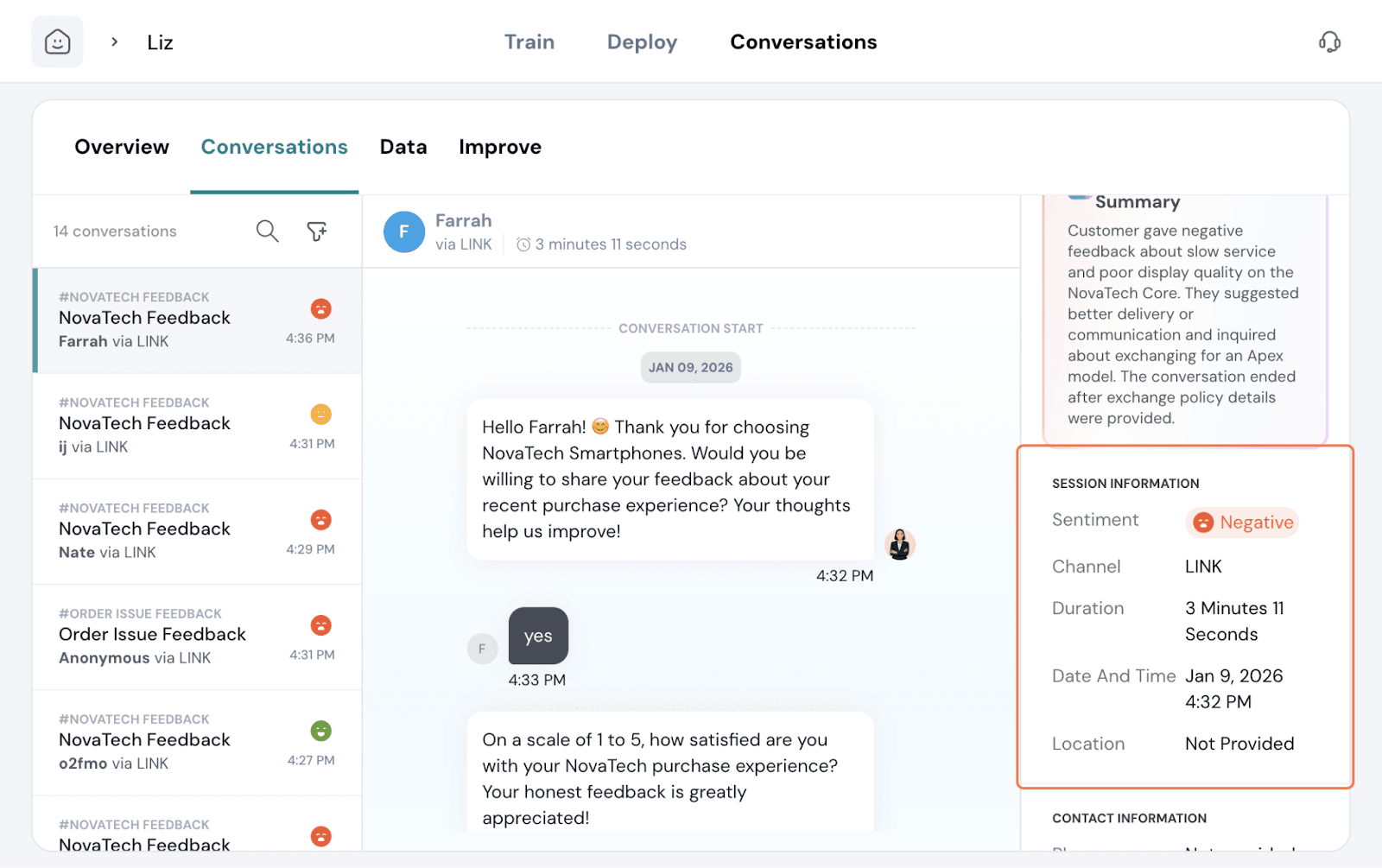 Echo - Overview of sentiment detection across conversations
