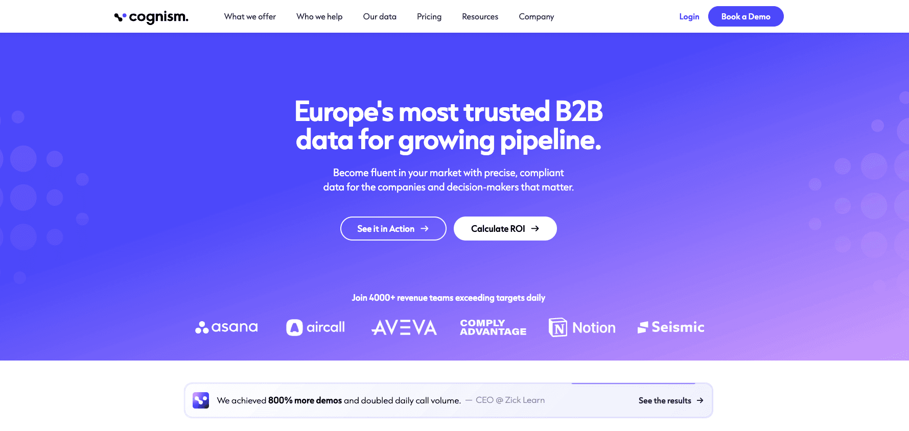 Cognism homepage showcasing B2B sales intelligence and data for growing sales pipelines.