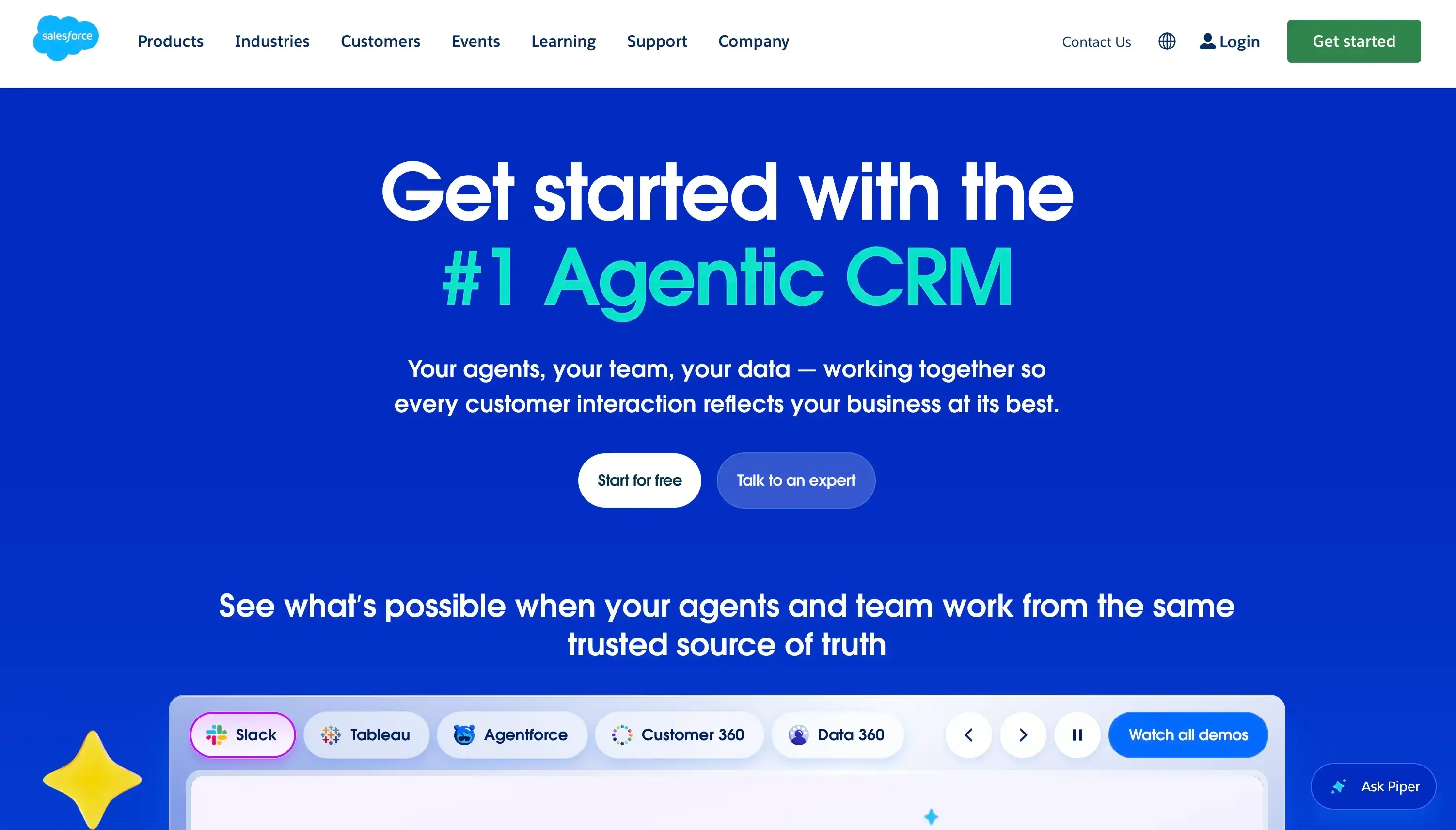 Salesforce home page which determines agentic CRM