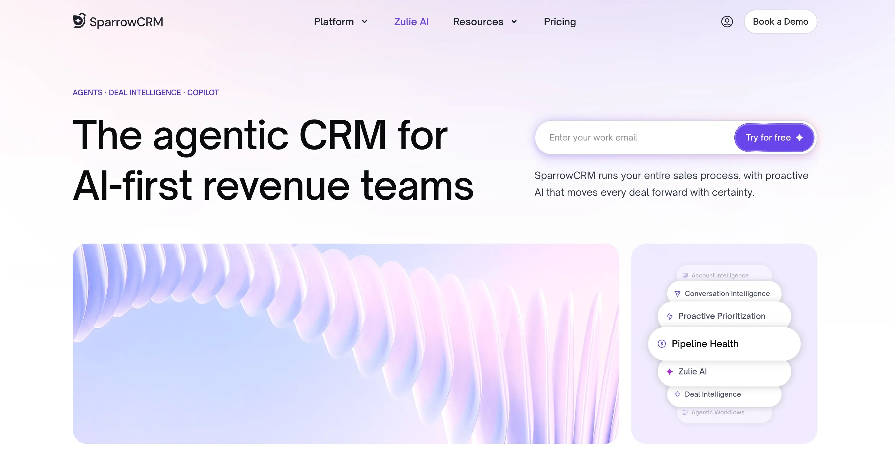 sparrowcrm home page which explains agentic crm